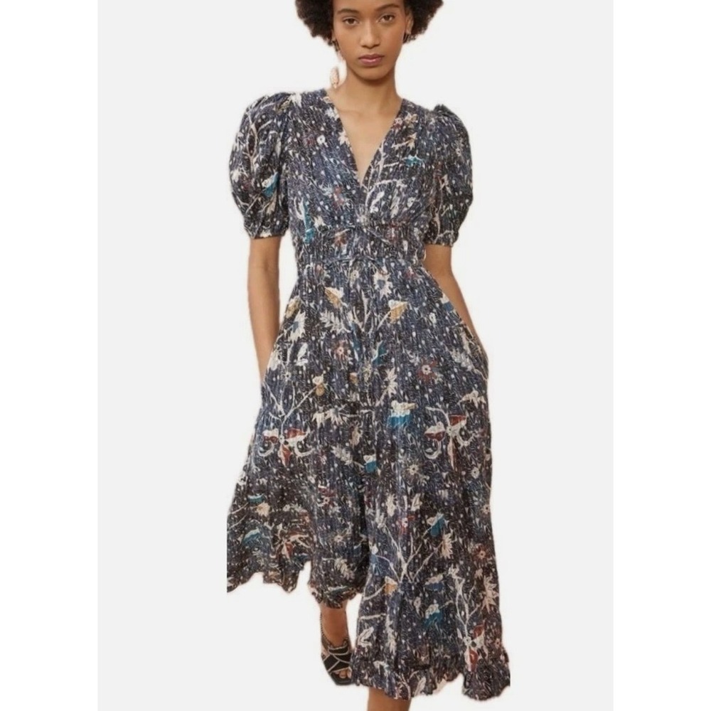 Ulla Johnson sz 6 black boho prairie V neck balloon short sleeve dress H
